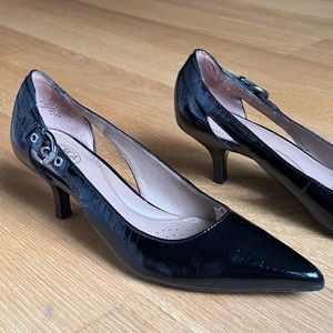 Circa Joan and David Black Patent Kitten Pumps